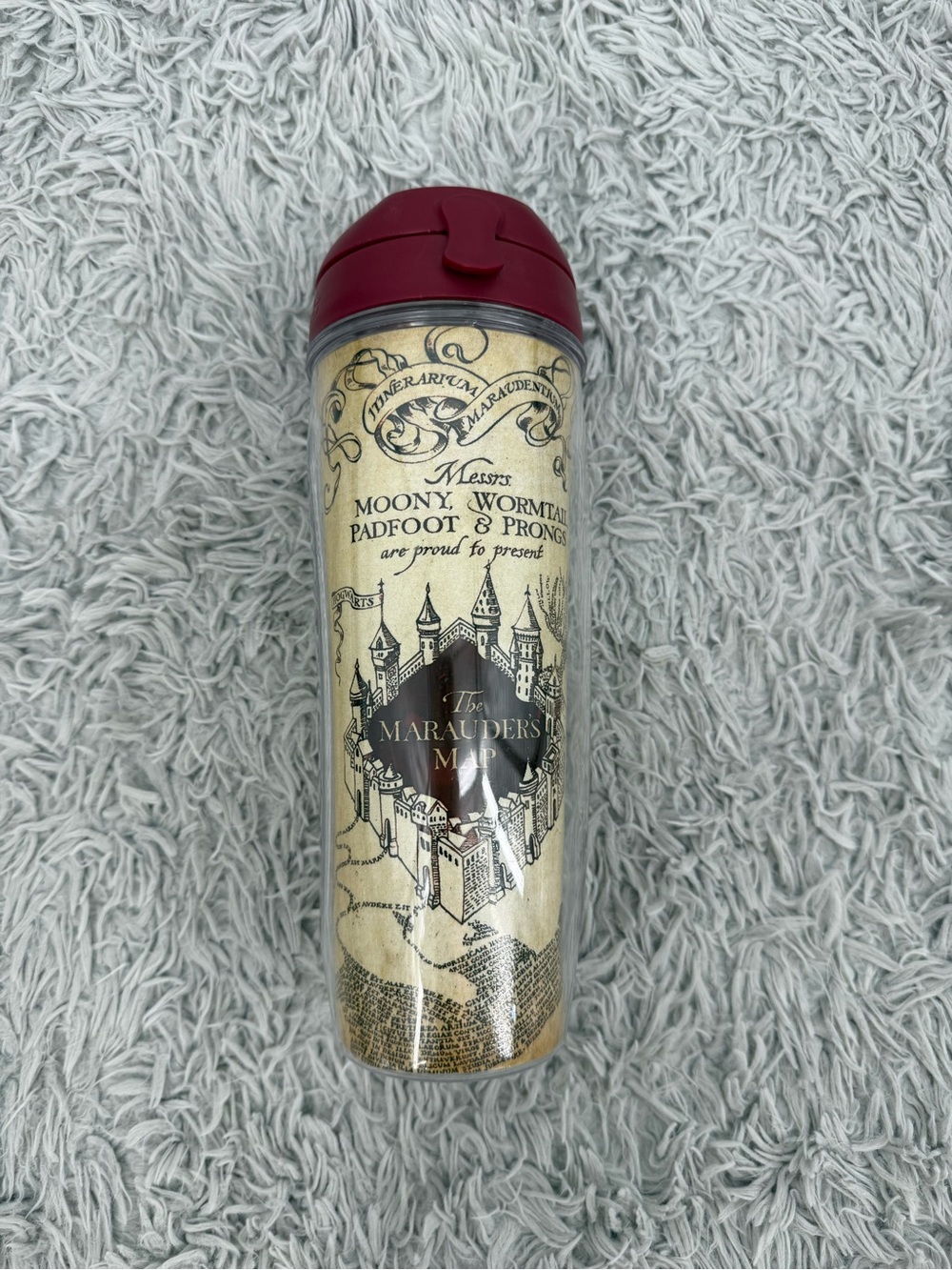 Harry Potter Marauder's Map Travel Mug - Burgundy Lid Insulated Water Bottle